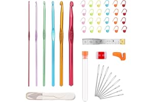YISCOKO 44 PCS Crochet Hooks Set 6 Size Crochet Hook Aluminum Knitting Needles with Measuring Tape Stitch Markers and Sewing Needles-Crochet Starter Kit for Beginners or Professionals.