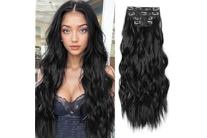 JIAMEISI Clip in Hair Extensions 4PCS Full Head Long Wavy Hair Extensions Synthetic Fiber 22 Inch 200g Clip in Thick Hairpieces for Women/Girls (#1B Natural Black)