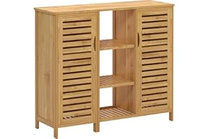 SDHYL Armadietto laterale in bambù, 100*33*87cm, 2 ante, 4 ripiani, Rustico, Light Brown, per cucina e soggiorno