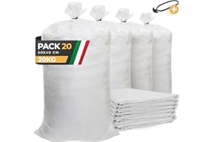 BIBODU Sacchi per Macerie (20 UNITÁ) | 40x60 cm - Capacità 20KG | Sacchi in Polipropilene | Perfetto per Sabbia, Terra, Giardino, Edilizia e Foglie