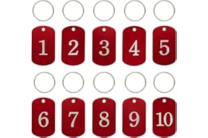 STAYMAX Étiquettes d'identification en aluminium gravées avec porte-clés (1 à 100, rouge)