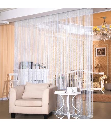 Tenda A Fili Bianca 90x200 Cm | Atmosfera Leggera In Poliestere | Separé Per Ambienti