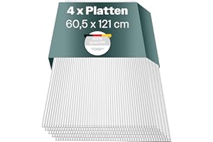 BLUMIXX Lot de 4 plaques alvéolaires pour serre - 60,5 x 121 cm - Plaques en polycarbonate - Plaques en plastique de 4 mm - Résistantes aux intempéries - En polycarbonate - Transparent et résistant aux UV