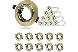 Allesgute 10x Recessed Ceiling Lights Round GU10 Downlights for Ceiling Mounting Metal Frame Antique Brass 360° Swivel Spotlight Fittings 240V, Outer Diameter: 90mm, Cutout Ø68-85mm, No Bulbs