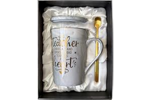 Doublewhale Teacher Gifts, Thank You Teacher Gifts, 14oz Grey Ceramic Coffee Mug, Best Teacher Gifts on Birthday, Teacher's Day, Teacher Leaving Gifts with Gift Box, Golden Spoon, Greeting Card