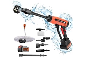 Hidrolimpiadora a Batería, Bravolu MAX 500 PSI Hidrolimpiadora de Alta Presión Portátil, Limpiadoras con Batería de 4.0Ah y Boquilla Multifunción 6 en 1, Ideal para Coches, Barcos y Jardines