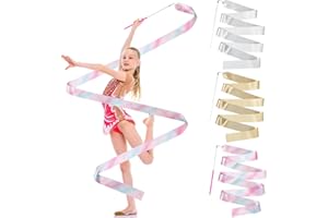 Sinmoe 3 Piezas Cintas de Baile 2 m Cinta Gimnasia Rítmica Niña con Palos Cinta Rítmica de Baile con Purpurina Equipo de Gimnasia para Gimnasio Entrenamiento Circo Danza