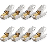 deleyCON 8x CAT 8 Network Connector RJ45 Tool-Free Shielded Network Plug 40Gbit/s for Rigid Raw Cable Plug Connector RJ45 Eth