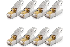 deleyCON 8x CAT 8 Connettore di Rete RJ45 a Sgancio Rapido con Schermatura 40 Gbit/s Spina di Rete per la Posa Rigidi di Cavi Grezzi Connettore RJ45 Ethernet LAN Cavo Patch DSL