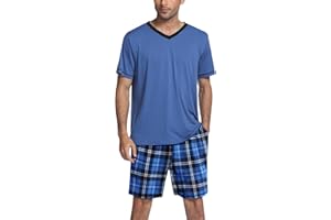Ekouaer Herren Schlafanzug Kurz Sommer Kuzrarm Zweiteiliger Pyjama Set für Männer mit Taschen S-XXL