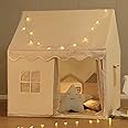 Kids Tent Playhouse with Star Lights and Tote Bags, Kids Play Tent Indoor & Outdoor, Washable Teepee Tent for Boys & Girls, Kids Play House for Toddler, Neutral Color Play Room Furniture (Beige-1)