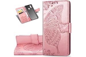 COTDINFOR per Samsung Galaxy A20S Custodia Slim Chiusura Magnetica Retro PU Folio Filp Portafoglio a Fogli Mobili con Slot per Schede Custodia per Galaxy A20S Flower Butterfly Rose Gold SD