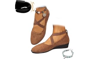 UMYUOANY Women's Crisscross Strap Wedge Shoes,Womens Round Toe Ballet Wedge Dress Shoe Elegant Suede Comfy Slip-On Shoes