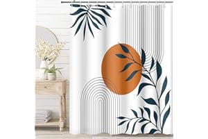 MIRRORANG Boho Abstract Shower Curtain with 12 Hooks,Fabric Mould Proof Resistant Shower Curtain for Bathroom,Leaves Plant Modern Shower Curtain 100% Polyester(180 x 180 cm), Orange