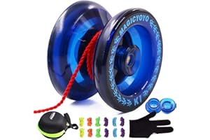 MAGICYOYO K1 Yoyo - Bola de yoyo Profesional Sensible para niños y Adultos con 12 Cuerdas+ 2 Pilas de yoyos+ Funda de yo-yo + Kit de Guantes de yo yo, de práctica, Trucos de Giro de Dedos y más, Azul