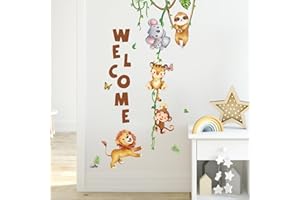 Tanlaby Vite Rampicante Animale Adesivi Murali Bradipo Koala Tigre Leone Scimmia Sticker Murali Autoadesivo Adesivi da Parete Rimovibile Sticker Muro per Cameretta Bambini Porta Decorazione Murale