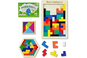Ucokee 3 in 1 Puzzle in Legno - Giochi Montessori con Costruzioni, Puzzle di Legno Esagonale, Tangram Bambini Set, Regali Educativi per Bambini 3 4 5 6 Anni