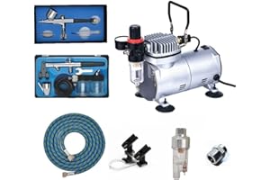 ABEST Airbrush Compressor kit Plus Airbrushing Accessories – air hose, airbrush holders, mini filter, Dual action gravity-feed airbrush for nail art, cake decoration, temporary tattoo, Hobby-painting,