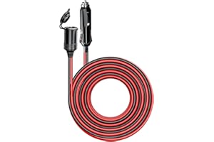 IRZAKI 20FT 12V-24V Car Cigarette Lighter Extension Cord Heavy Duty 15A Fuse Extension Cable Plug to Socket for Air Compressor Pump 16AWG Male to Female Socket …
