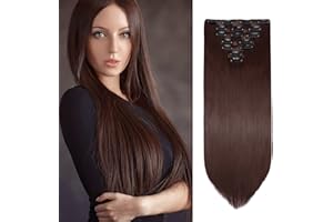 ‎CYBELLEZA Cybelleza Clip in Extensions wie Echthaar Haarverlängerung Haarteil 8 Tressen Glatt Günstig Haarverdichtung Synthetische Haare (Dunkles Goldbraun)