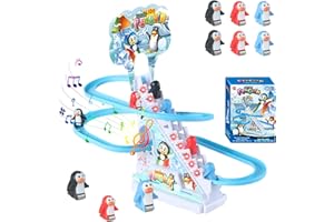SPEPROECO Electric Penguin Climbing Stairs Toys with 6 Penguin Toys,Race Track Game with Music and Flashing LED Lights,Slide Rollercoaster Toys for Kids 3-8 Years Christmas Birthday Gift