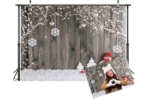 LYWYGG 8X6FT Weihnachten Hintergrund Weihnachten Hintergrund Schnee Boden Foto Hintergründe Holzwand Fotografie Kulissen für Kind CP-70-0806