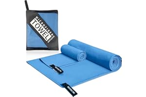 Woukksy Mikrofaser Handtuch, Strand Microfaser Handtücher Schnelltrocknend für Sauna, Fitness, Yoga, Kompakte Mikrofaserhandtuch Bade-Handtuch für Strand, Camping (Blau, 2 Stück-180x80cm + 80x40cm)
