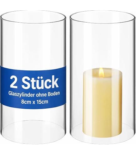 Glaszylinder ohne Boden Borosilikatglas Ersatzzylinder Windlicht Grablaterne Tischkamin Wunschanfertigung nach Maas Öffnung Außen unten und Oben Außen 10 cm Höhe 15 cm