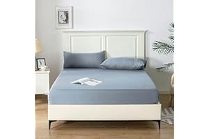 Good Nite Prześcieradło z gumką, super king-size, 25 cm, bardzo głęboka kieszeń, miękkie i oddychające prześcieradła z gumką, niebiesko-szare, super king