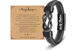 YELUWA Gifts for Son Grandson Nephew Dad Uncle Brother Boyfriend, Engraved Leather Bracelet for Nephew Grandson Son Dad Uncle,30-90th Birthday Gifts for Men 18th Teenage Boy
