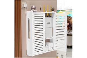GMTSTORE Caja De Enrutador WiFi De Montaje En Pared Decoración De Persianas Estantes Flotantes Estante De Pared Protector De Tira De Alimentación Hider Router Rack Gabinete De Almacenamiento De Escritorio