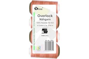YLINE 4 bobinas Overlock, color rosa, 2743 m, NE 40/2, 100% poliéster, hilo para máquina de coser, 2935