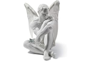 LLADRÓ Rysunek Anioł Figurka Porcelana Ozdobiona Kolorowymi Szczegółami. Dekoracyjna figurka Anioła Stróża w Matowej Białej Porcelanie.