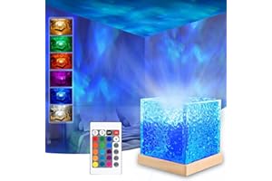 XM-MENGPANWEI Proyector Estrellas, Proyector Aurora Boreal Wave Lamp,Luz Nocturna Infantil 16 Colores con Control Remoto,Cristal Cubo Luz Nocturna,Lampara Aurora Boreal para Niños y Adultos Decoracion Habitacion