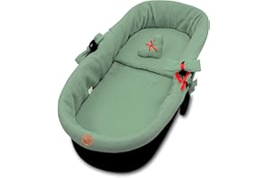 TOTSY BABY Coussin de siège Mousseline pour poussette bébé - housse de nacelle habillage couffin o réducteur chaise haute accessoires 3 pièces avec insert et oreiller Vert