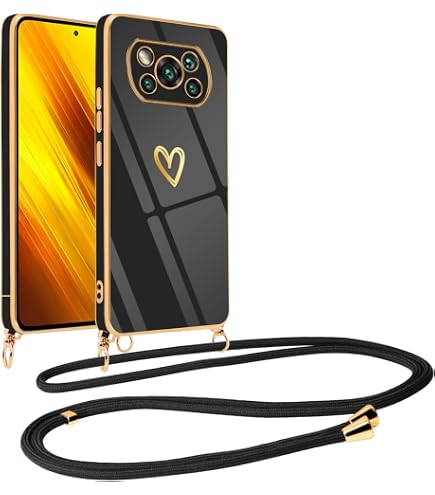Handykette Mit Hülle Für Xiaomi Poco X3 Pro/NFC – Verstellbar, Kristallklare Hülle & Roségold Band