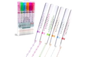 Angozo 6PCS Highlighter Pen Set,Curve Highlighter Pen that make 6 patterns,Colored marker pens for Note Taking,Curve pen suitable for office learning, drawing and taking notes