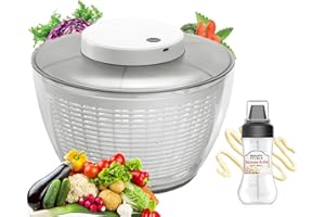 E-GREETSHOPPING Salatschleuder, 4.5 Liter Großes Kapazität Automatische Salat Schleuder, Elektrischer Salat Gemüse Trockner, Schnell Entwässern Salad Spinner für Obst Gemüse, BPA-frei, mit Squeeze Flasche 350ml