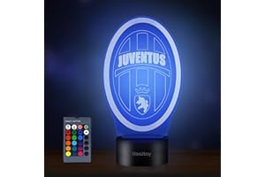 HooJtny juventus lampada per bambini, juventus gadget Calcio Luce Notturna 3D Led, 16 Colori USB Ricaricabile, Regalo per Ragazzo Bambini