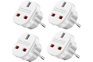 Fiotha UK vers EU Adaptateur de Voyage, 4 Pcs Adaptateur Prise Anglaise vers France, Adaptateur de Prise UK vers Europe, pour l'Allemagne, l'Irlande, Les Pays-Bas, la Pologne, la Suède, Blanc