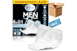 Harmony Care® Men - Compresas de incontinencia súper absorbentes para hombres leve a moderada - Discretas compresas para hombres en caso de incontinencia - 120 unidades