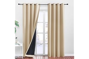 PONY DANCE 100% zasłony zaciemniające na przelotkach, zestaw 2 sztuk, Biscotti beżowe, wys. 220 x szer. 140 cm, termiczne, izolujące zimno i ciepło, zasłona na drzwi, do salonu, nieprzejrzyste