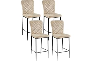 AINPECCA Bar Stools Set 4 Suede Beige Breakfast Bar Chairs High Counter Kitchen Island Black Metal Legs Footrest Base Dining Room Home Modern(Suede Beige,4)