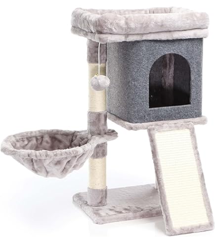Fudajo krabpaal voor katten in grijs met sisal 198 cm met krabplank