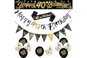 YONTREE 14 Piece 40th Happy Birthday Decorations Kit - Party Supplies, 9ft Banner, Triangle Flags, Confetti, Latex Balloons
