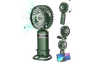 FAPPEN Mini Handheld Fan, Portable USB Hand Held Fan, Rechargeable Fans 5 Speeds Folding Hand Fan with Base and Lanyard for Home Office Bedroom Outdoor Travel(Green)