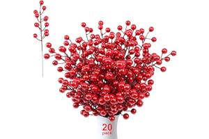 Feizeisun 20 Stück Künstliche Rote Beeren, 26cm Holly Zweige Picks für Weihnachtsbaum Dekoration, Ideal für Dekoration und Kunsthandwerk