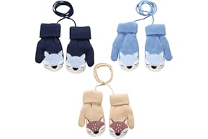 JSTHHTT 3 Paires Moufles Enfant, Gants Hiver Chaud Mignon Fille GarçOn, Gants D'Enfants, Tricoté Gants Avec Ficelle, Moufle Epais Enfant Gants Pour Un Port Quotidien En ExtéRieur