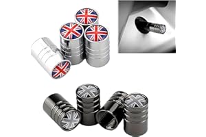 EDKSEGJCSOUS Metal Tyre Wheel Alloy Valve Caps - 8 Pack Universal Dust Caps for Car Tyres, Leak-Proof Valve Stem Caps with Plastic Insert - Corrosion Resistant, Black Two-Tone with Union Jack Design