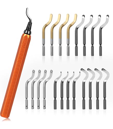 Flintronic Universele Ontbraamtool,Metalen Handvat Handmatige Ontbraamtool met 11 Vervangende Messen,360° Roterende Messen Snijtool voor 3D Printers,Kunststoffen, Aluminium(1 rood tool, 5 3 3 messen
